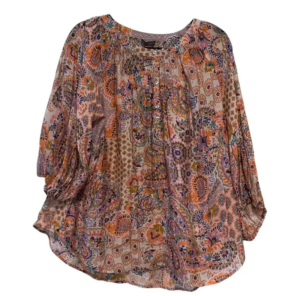 Vince Camuto 1X Boho Floral Paisley Blouse New